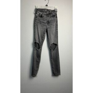 HM True Fidele High Waisted Skinny Jeans EMU Goth Faded Black Distressed Knee XS